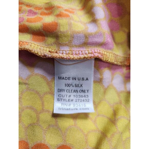 Trina Turk Silk Halter Wrap Mini Dress Psychedelic Yellow Orange Print Size 4 - Picture 5 of 5